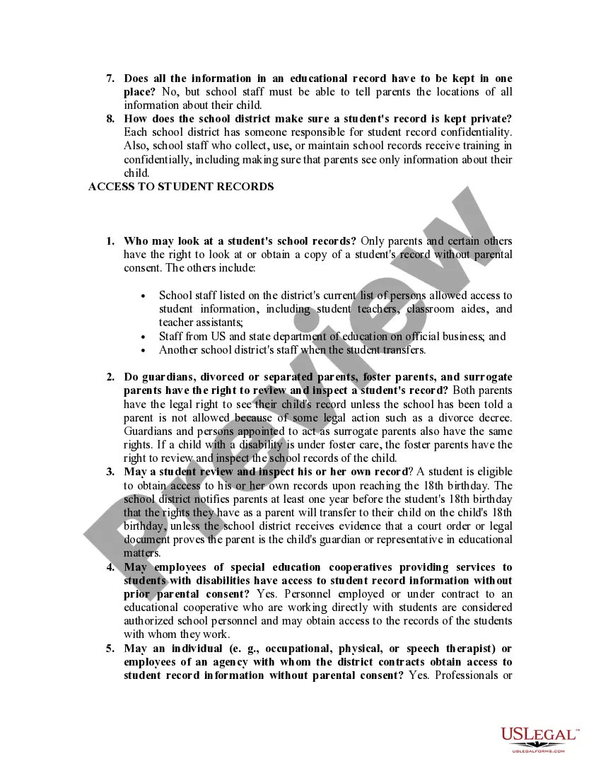 Preview FAQs concerning the Educational Records of Students with Disabilities in Kentucky