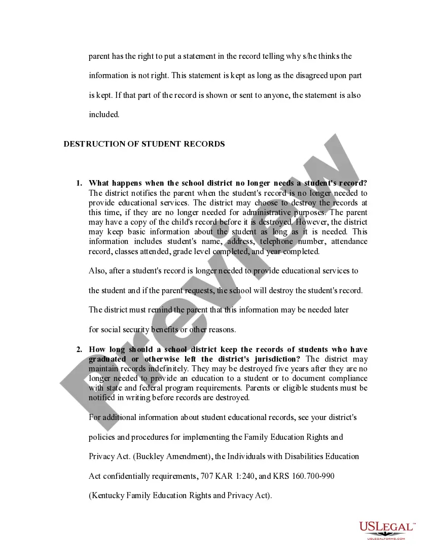 Preview FAQs concerning the Educational Records of Students with Disabilities in Kentucky