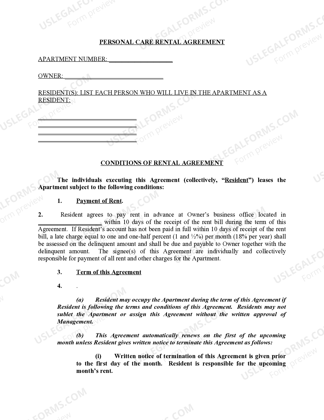 Kentucky Personal Care Facility Rental Agreement US Legal Forms