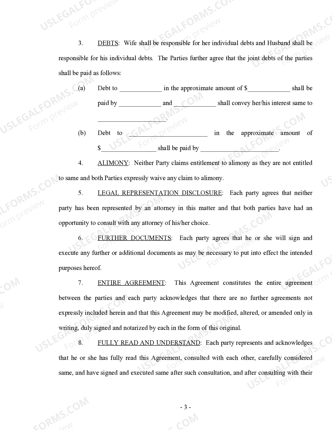 Kentucky Marital Legal Separation and Property Settlement Agreement no