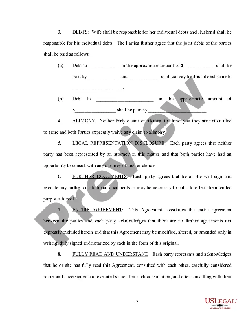 Preview Marital Legal Separation and Property Settlement Agreement no children