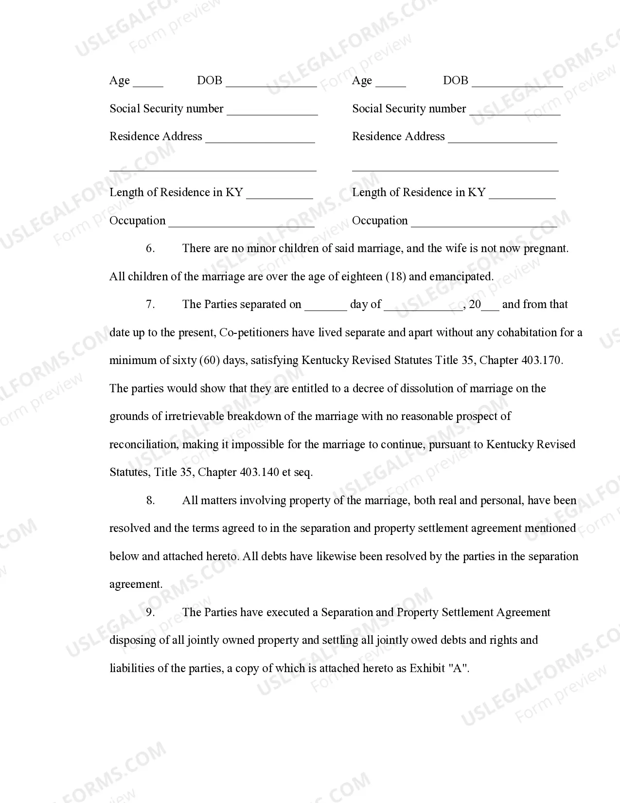Preview Verified Joint Petition for Dissolution of Marriage with Adult Children