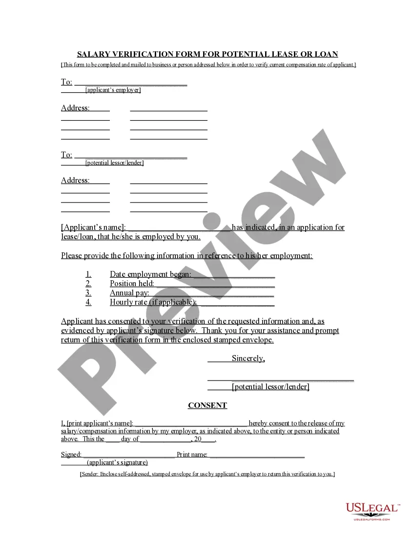 Get Salary Verification form for Potential Lease Preview Salary Verification form for Potential Lease