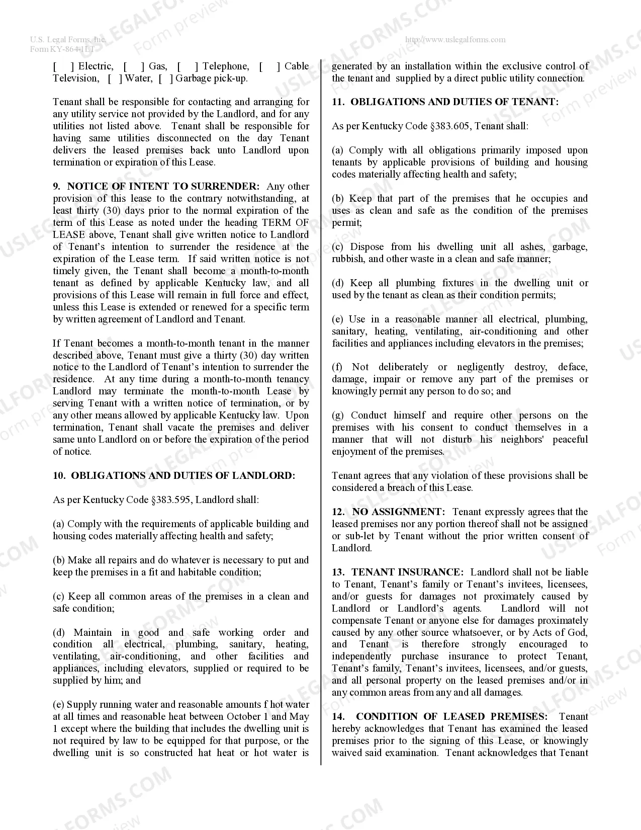 Preview Residential Lease or Rental Agreement for Month to Month