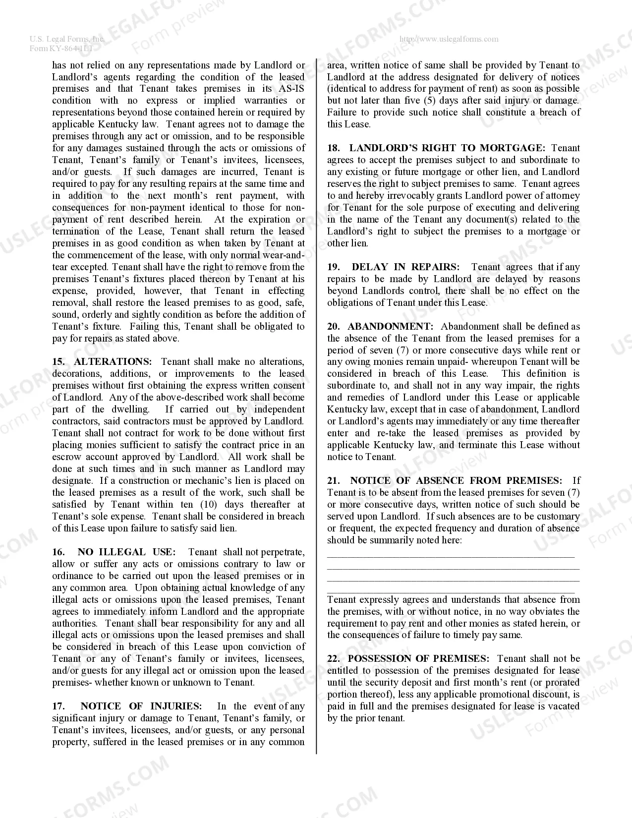 Preview Residential Lease or Rental Agreement for Month to Month