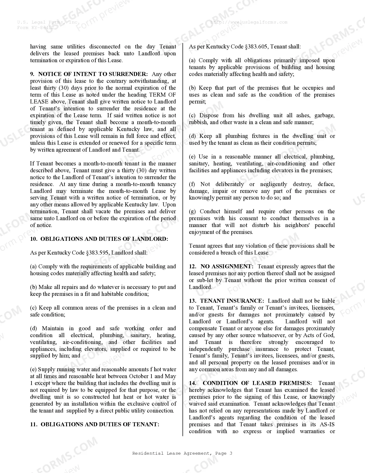 Preview Residential Rental Lease Agreement