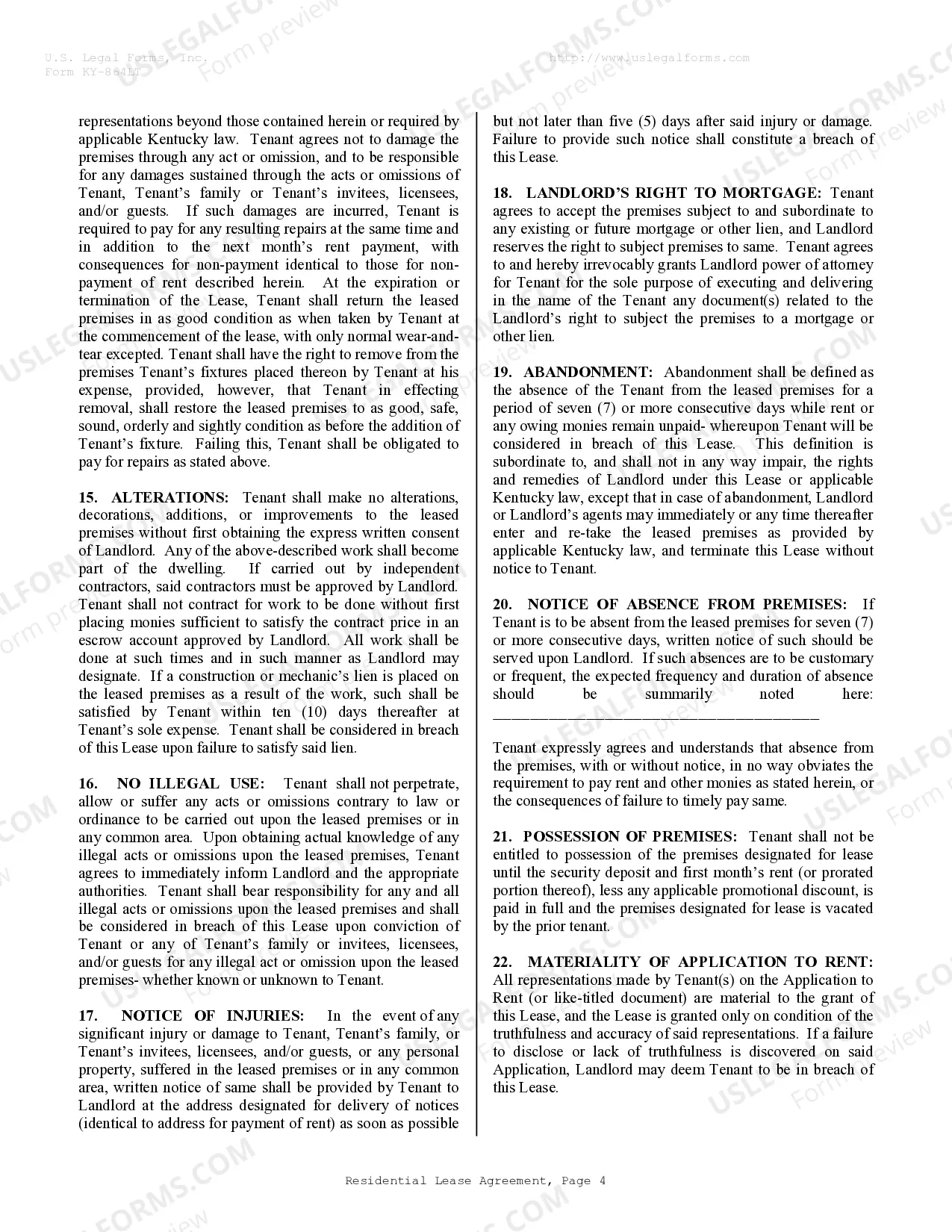 Preview Residential Rental Lease Agreement