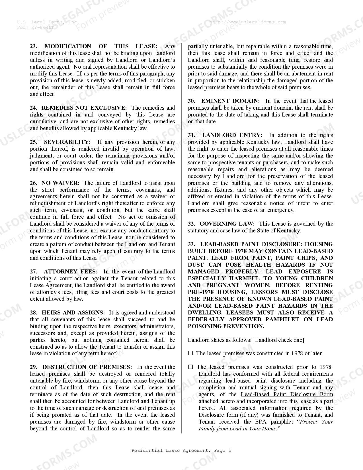 Preview Residential Rental Lease Agreement