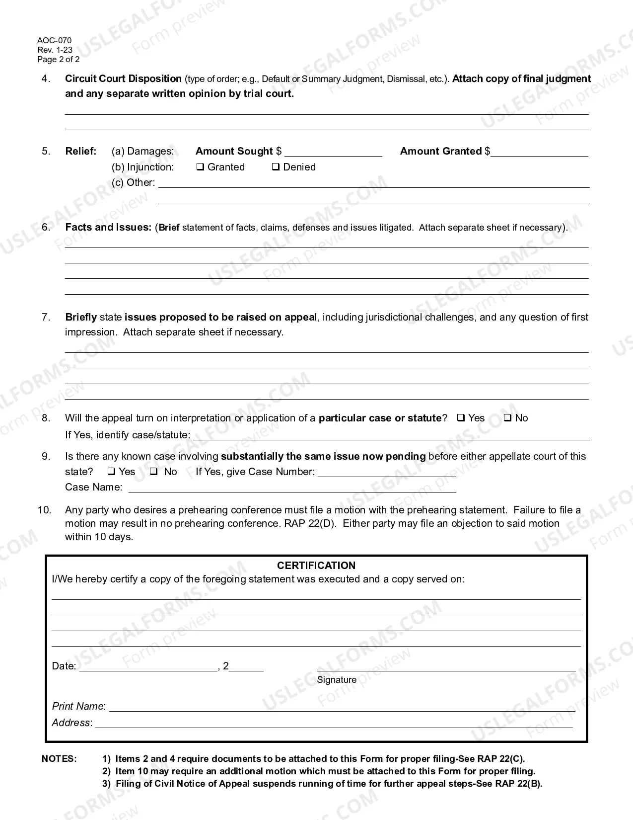 Preview Kentucky Court of Appeals Civil Appeal Hearing Statement