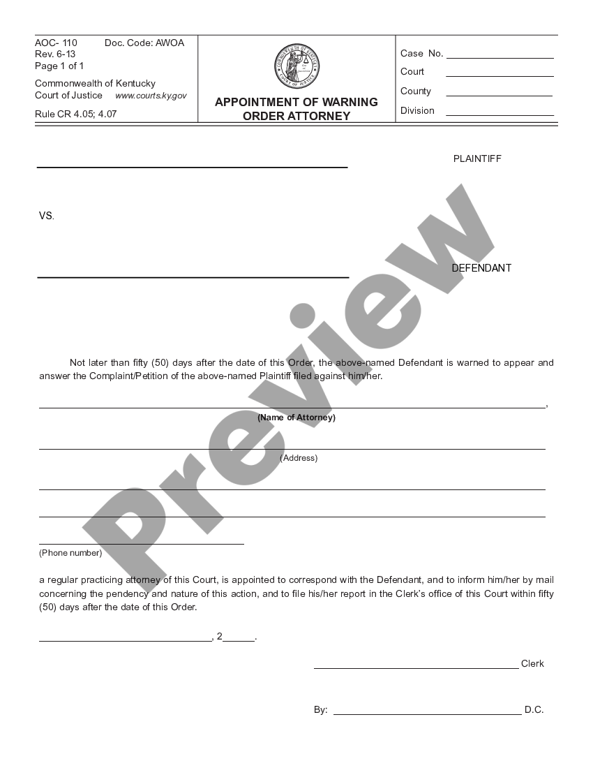 Affidavit For Warning Order Attorney | US Legal Forms