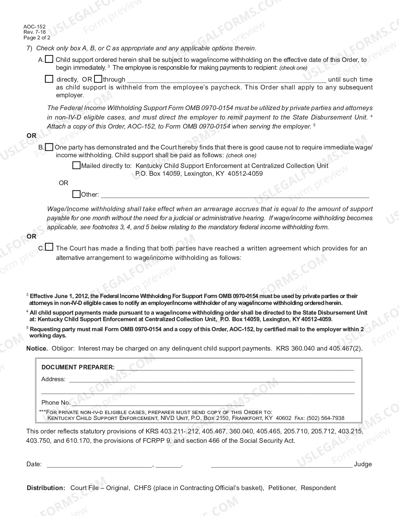 Preview Uniform Child Support Order