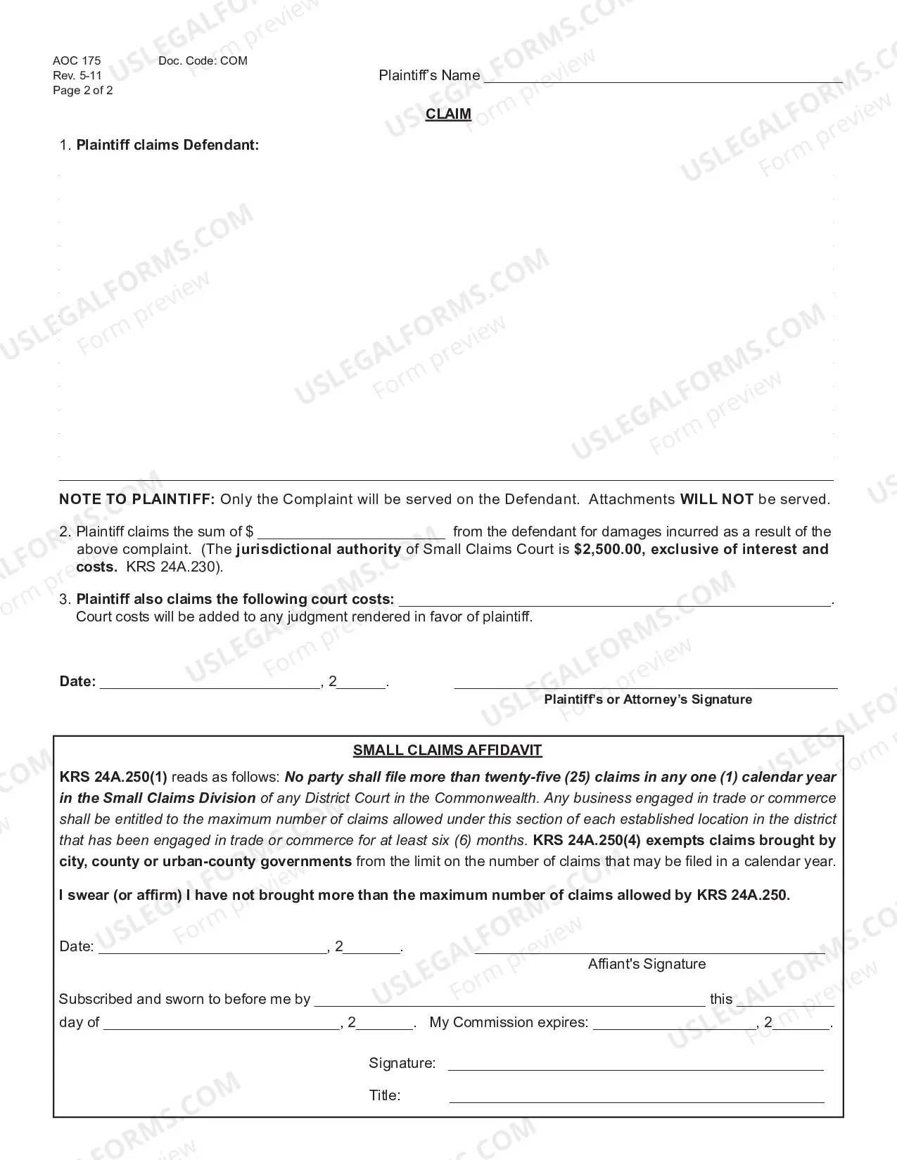 Preview Small Claims Complaint