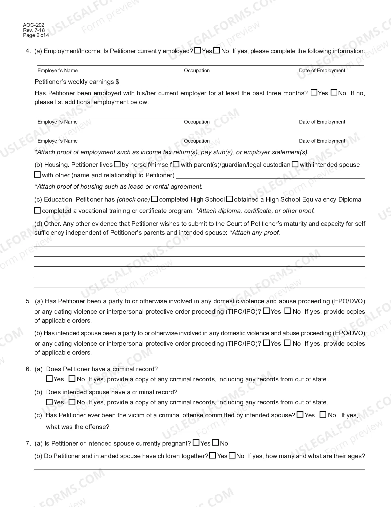 Preview Petition for Permission to Marry and Affidavit of Consent