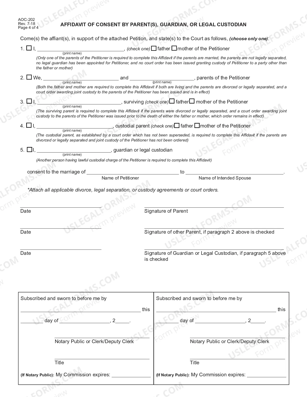 Preview Petition for Permission to Marry and Affidavit of Consent