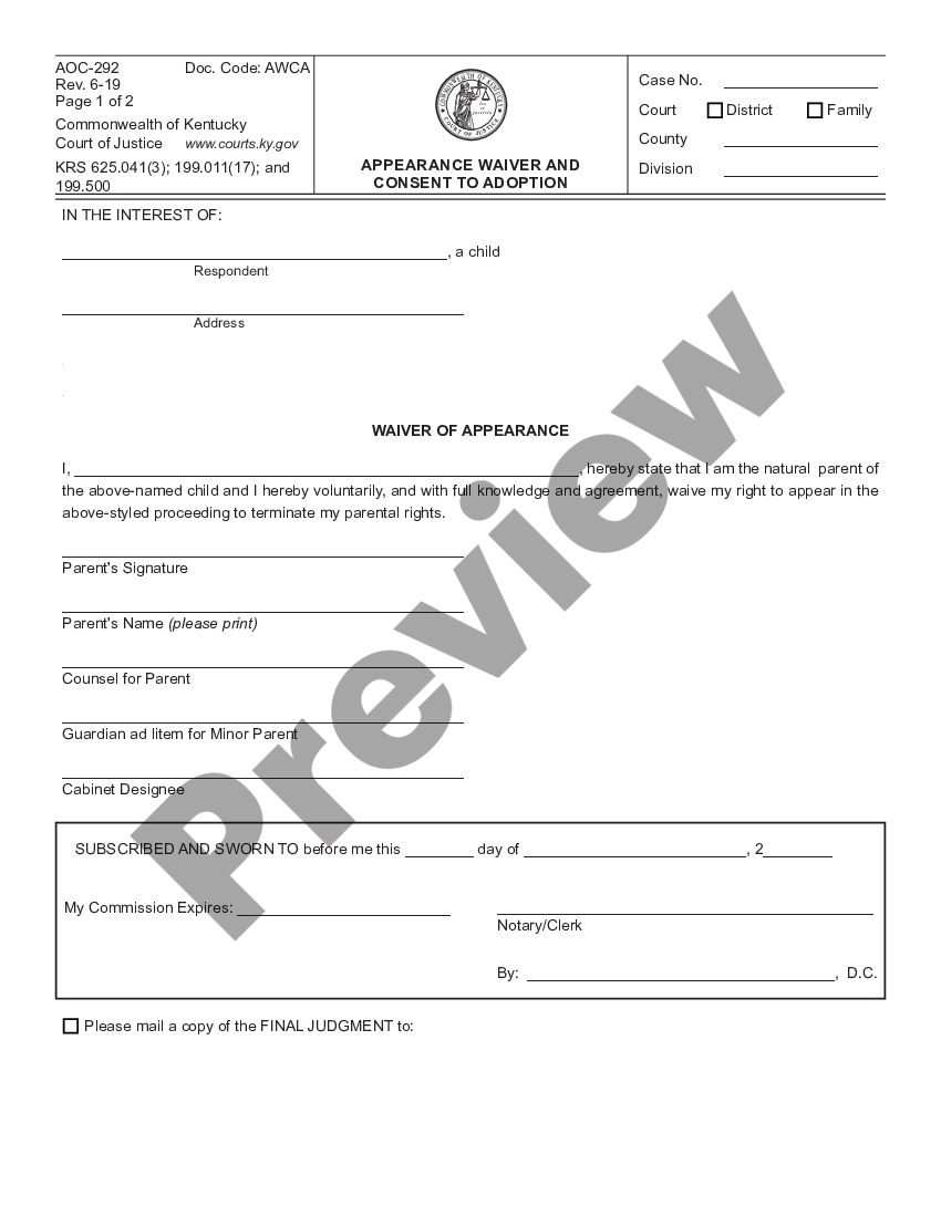 Appearance Waiver And Consent Form Us Legal Forms 5956