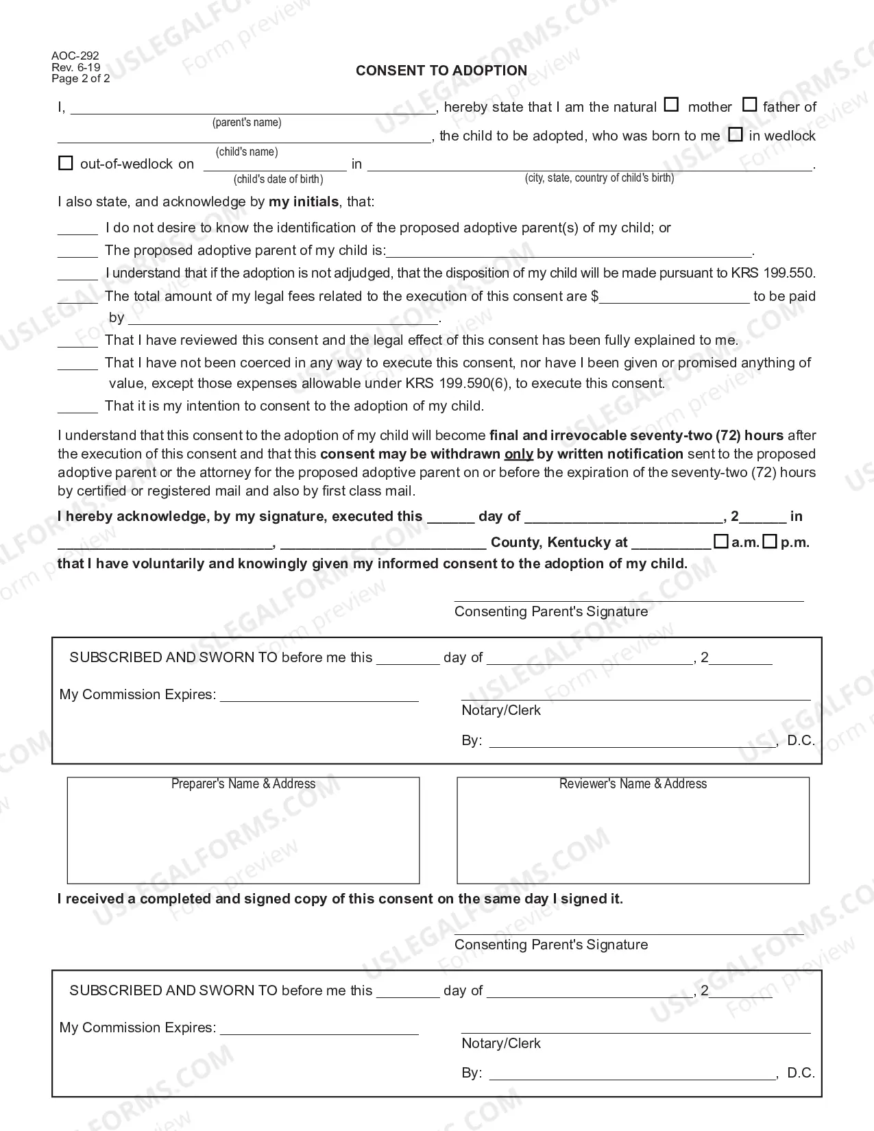 Preview Appearance Waiver and Consent To Adoption