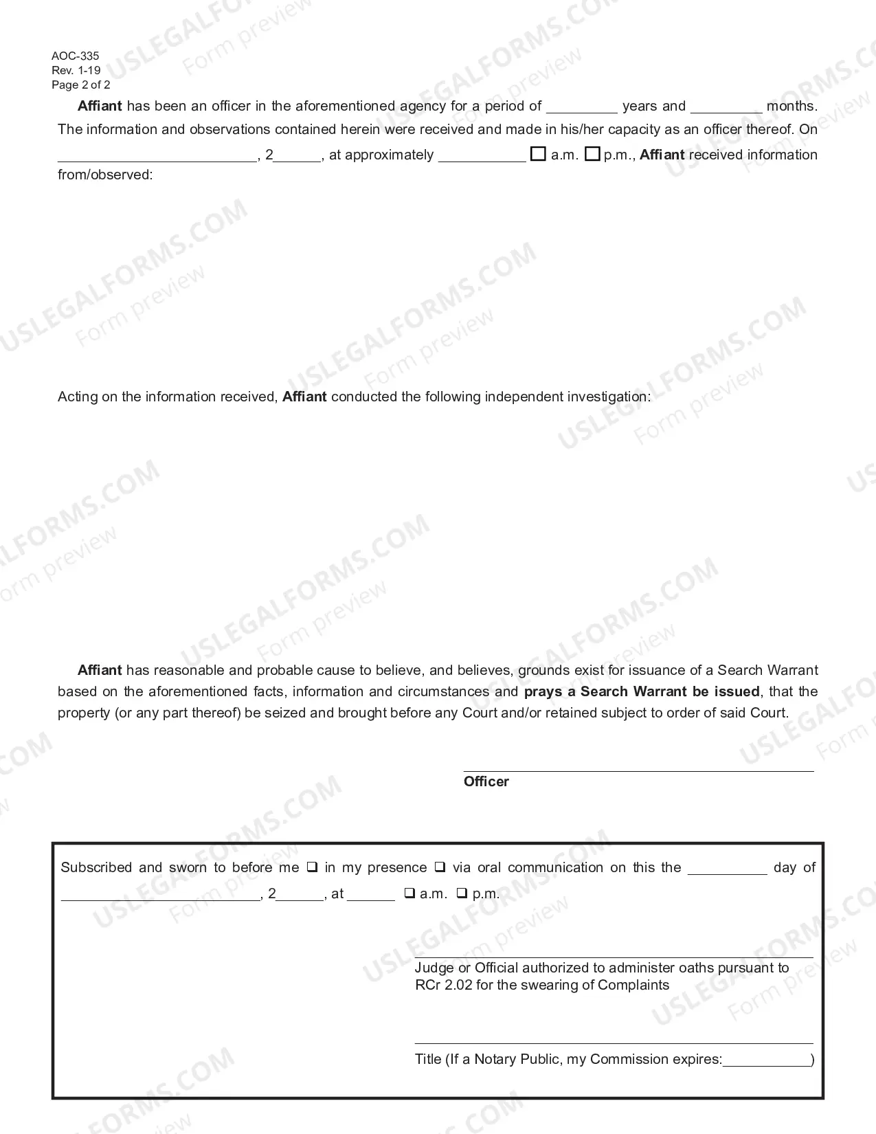 Preview Affidavit for Search Warrant
