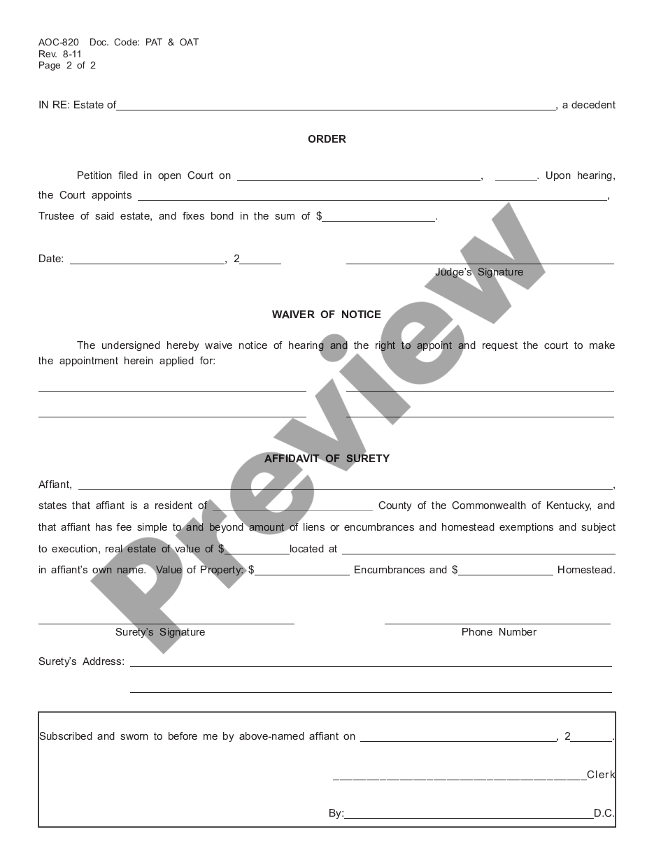 page 1 Petition for Appointment of Trustee Under Will preview