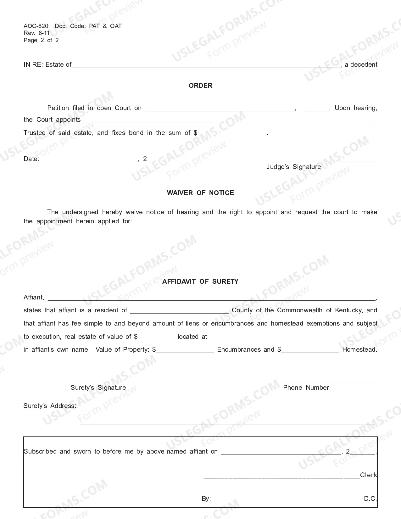 Preview Petition for Appointment of Trustee Under Will