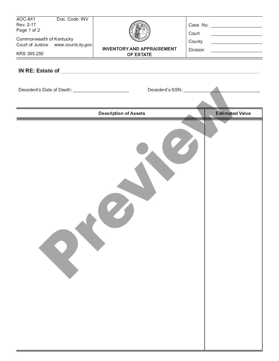 page 0 Inventory and Appraisement of Estate preview