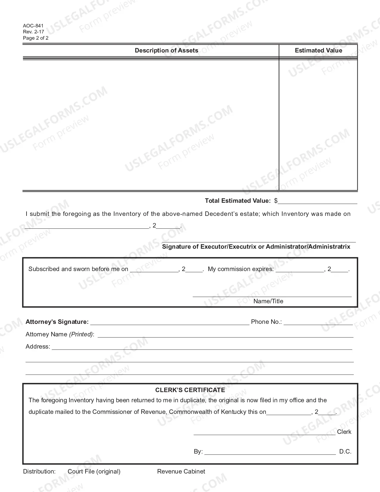Preview Inventory and Appraisement of Estate