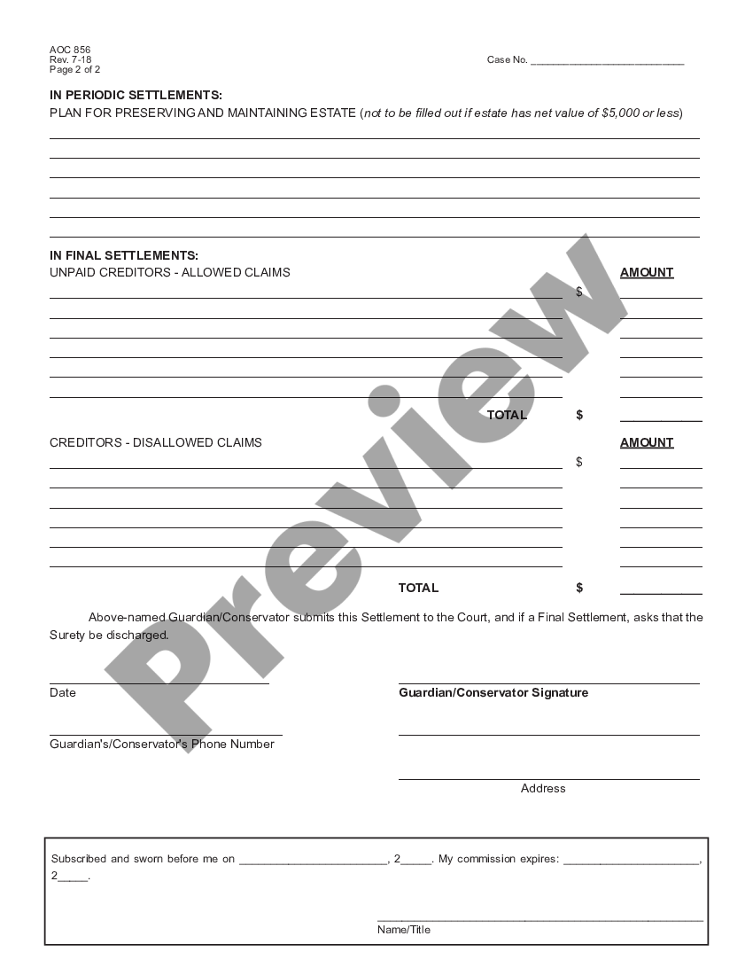 page 1 Periodic Final Settlement of Guardian Conservator for Minor / Disabled Person preview