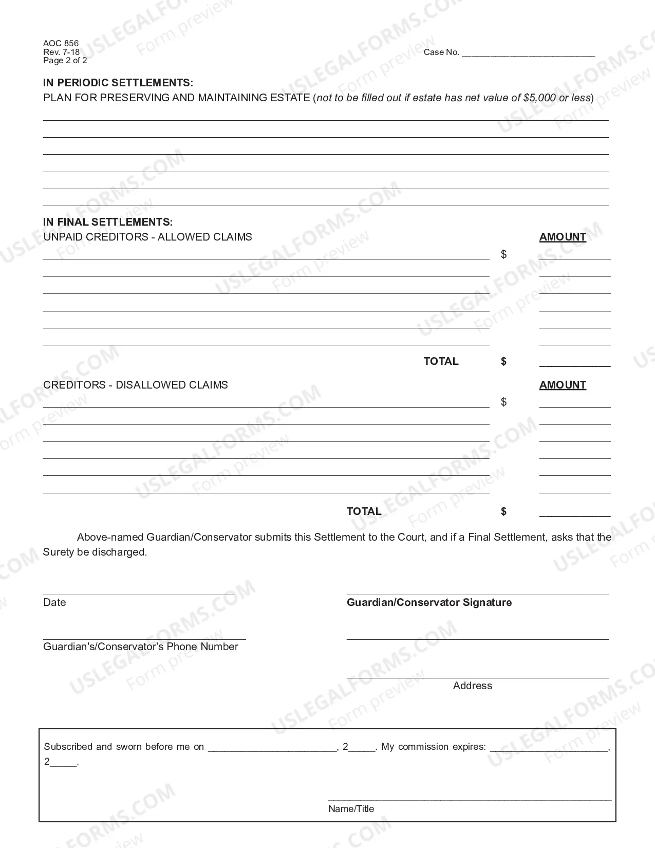 Preview Periodic Final Settlement of Guardian Conservator for Minor / Disabled Person