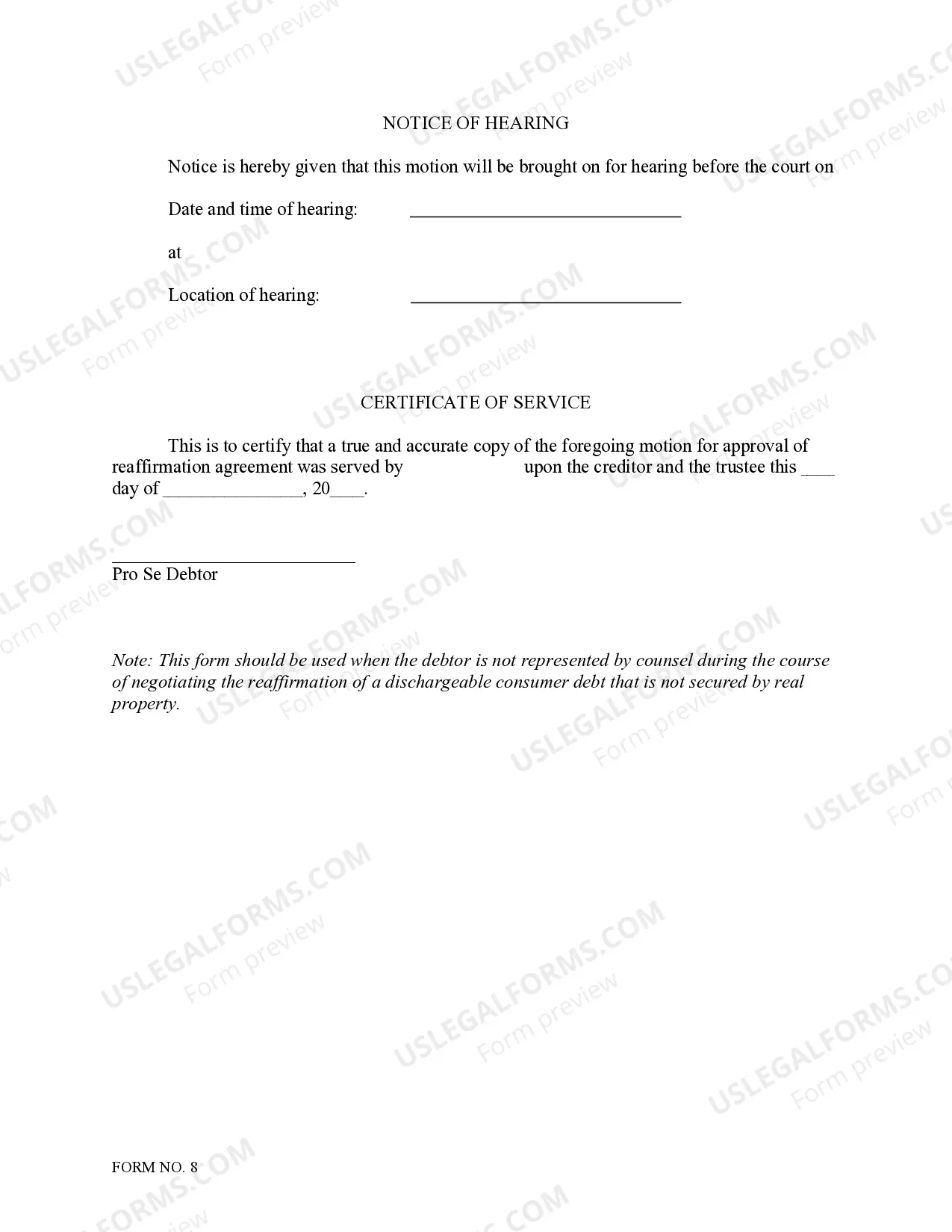 Preview Motion to Approve Reaffirmation Agreement