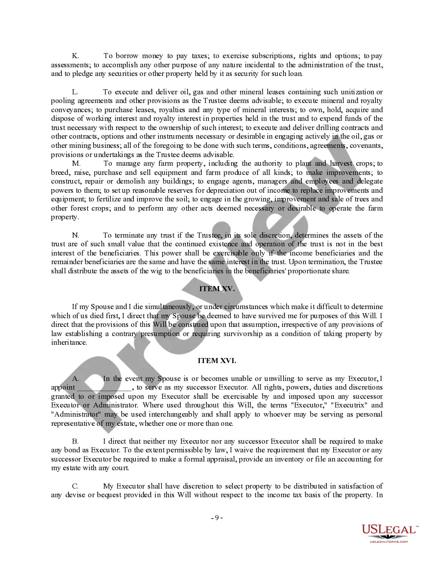 Preview Complex Will with Credit Shelter Marital Trust for Large Estates