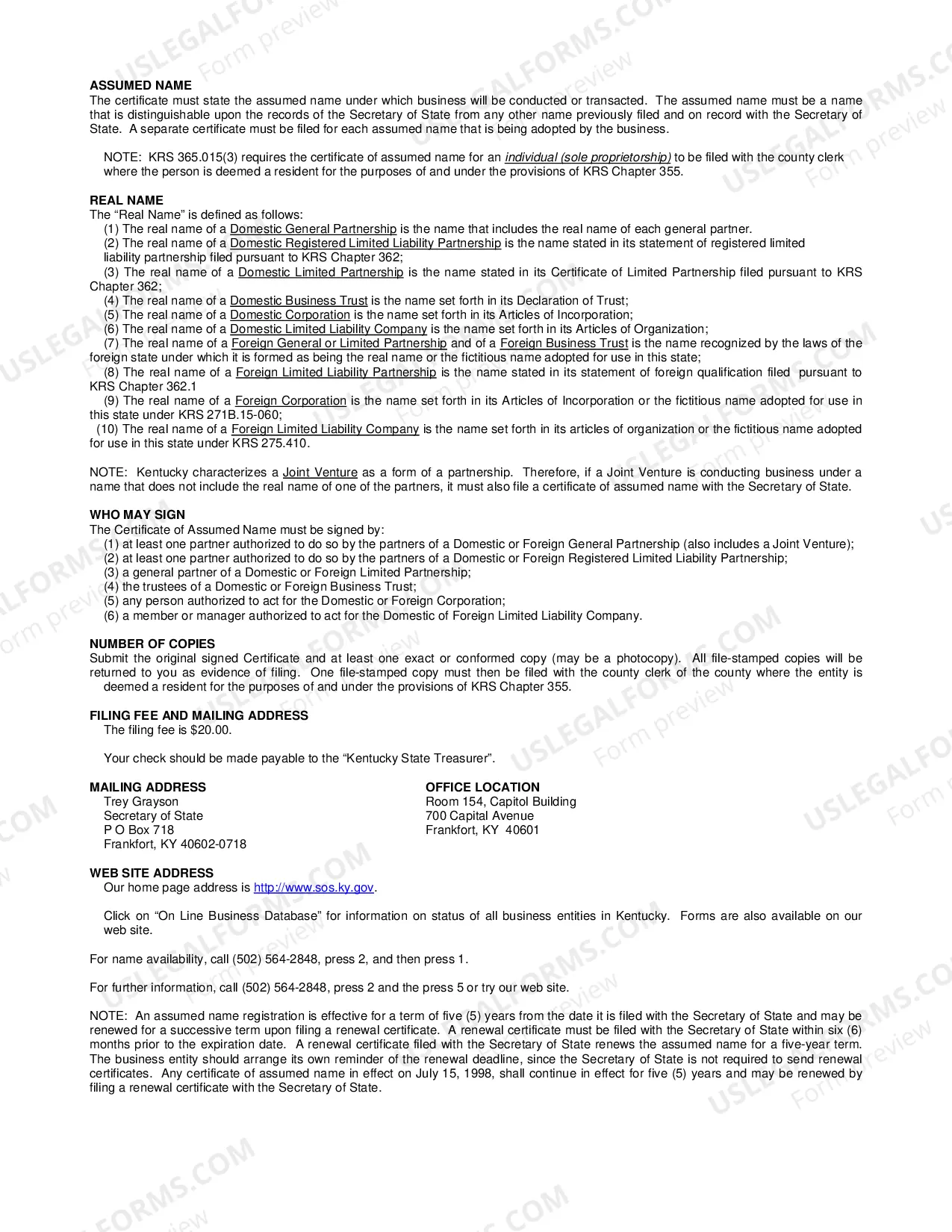 Preview Certificate of Assumed Name