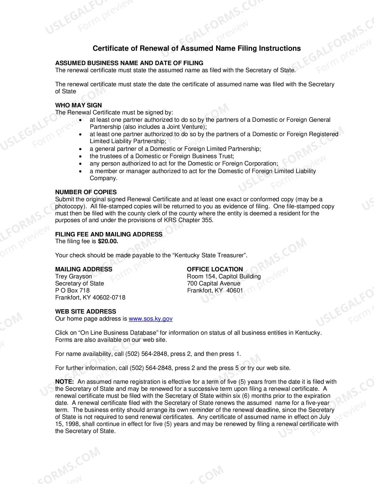 Preview Renewal Certificate of Assumed Name