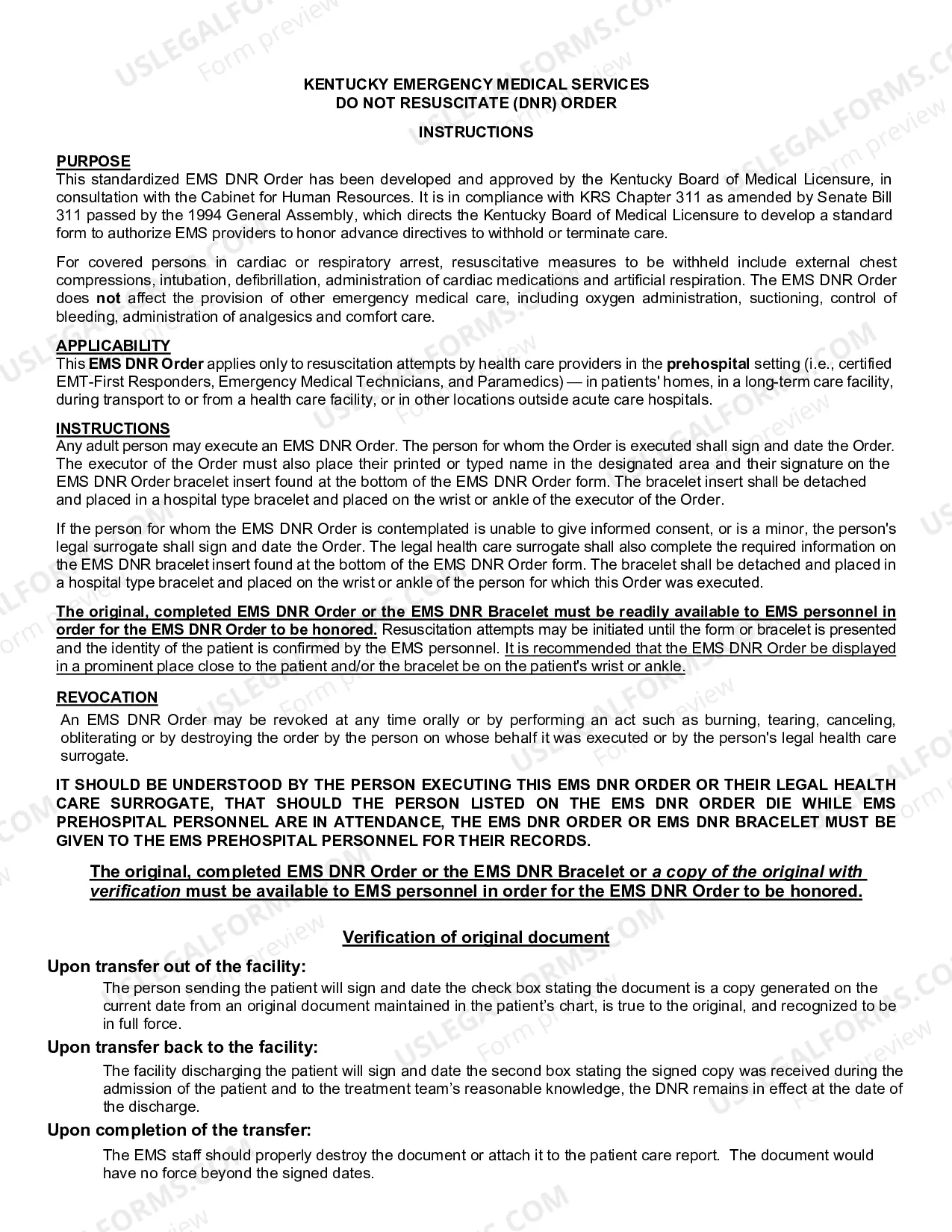 Preview Kentucky Emergency Medical Services Do Not Resuscitate Order