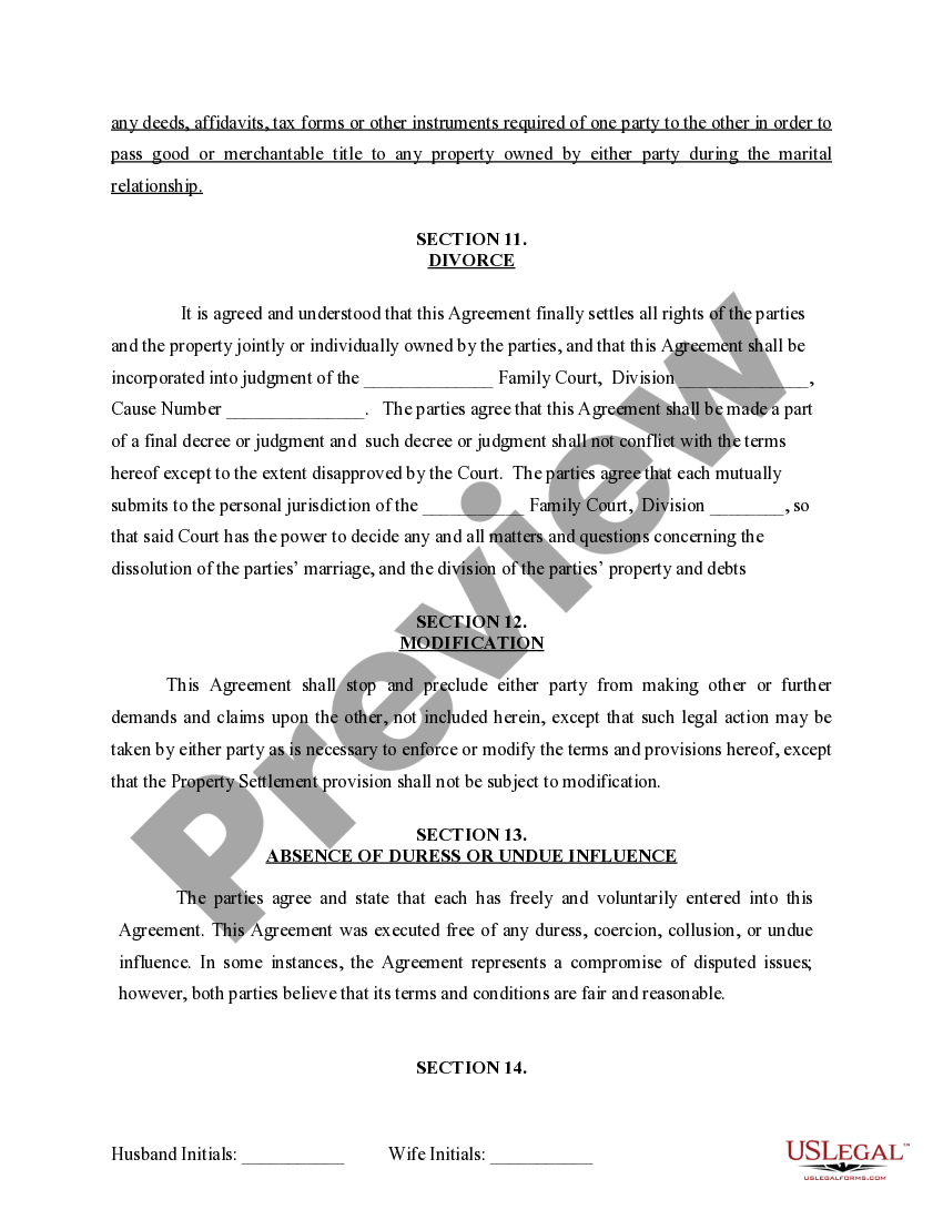 Kentucky Marital Legal Separation and Property Settlement Agreement for