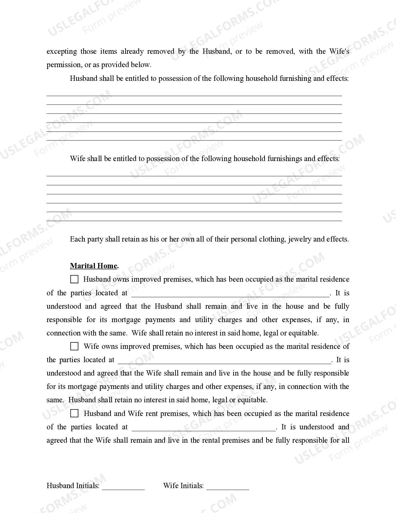 Preview Marital Legal Separation and Property Settlement Agreement for persons with No Children, No Joint Property or Debts where Divorce Action Filed