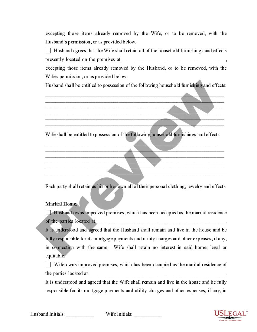 Preview Marital Legal Separation and Property Settlement Agreement Minor Children no Joint Property or Debts where Divorce Action Filed