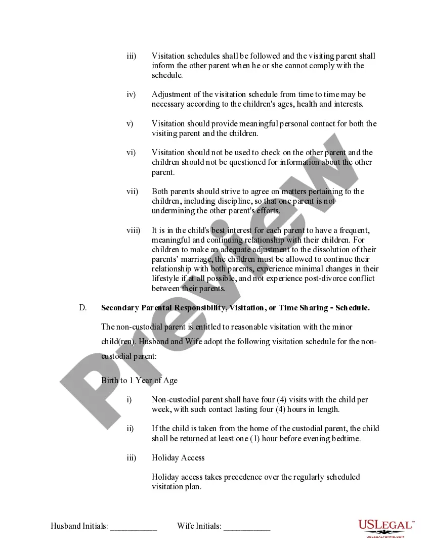 Preview Marital Legal Separation and Property Settlement Agreement Minor Children no Joint Property or Debts where Divorce Action Filed