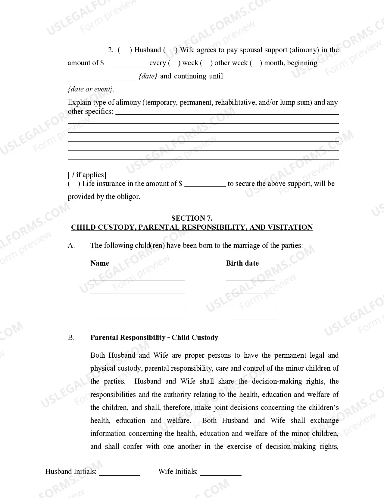 Preview Marital Legal Separation and Property Settlement Agreement Minor Children no Joint Property or Debts effective Immediately