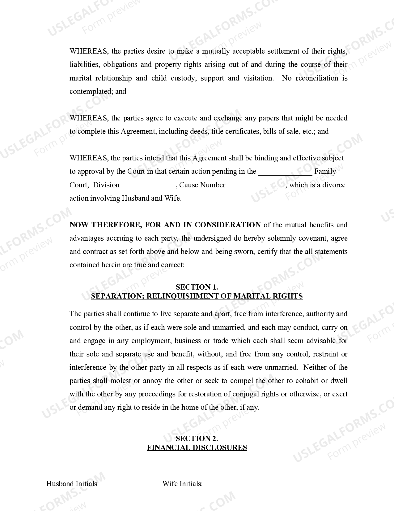 Kentucky Marital Legal Separation and Property Settlement Agreement ...
