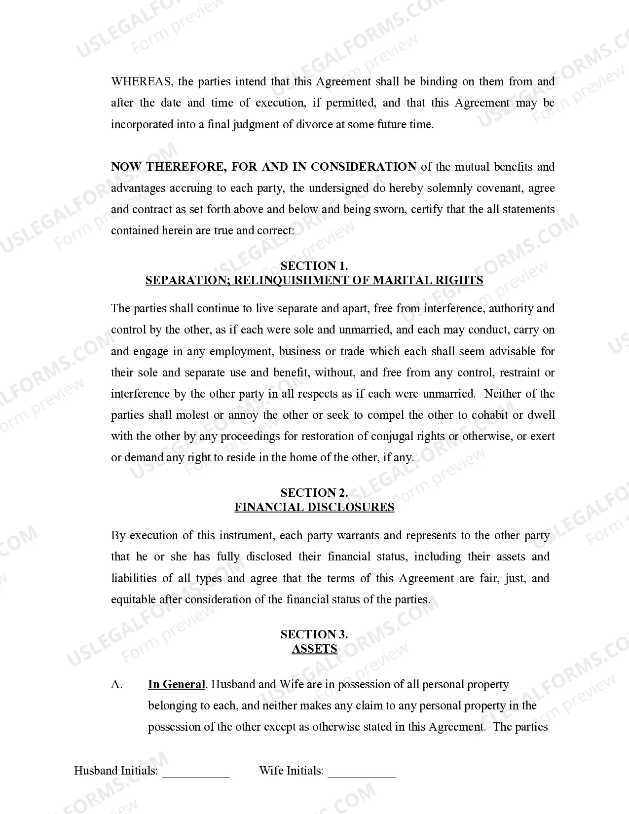 Preview Marital Legal Separation and Property Settlement Agreement Minor Children Parties May have Joint Property or Debts effective Immediately