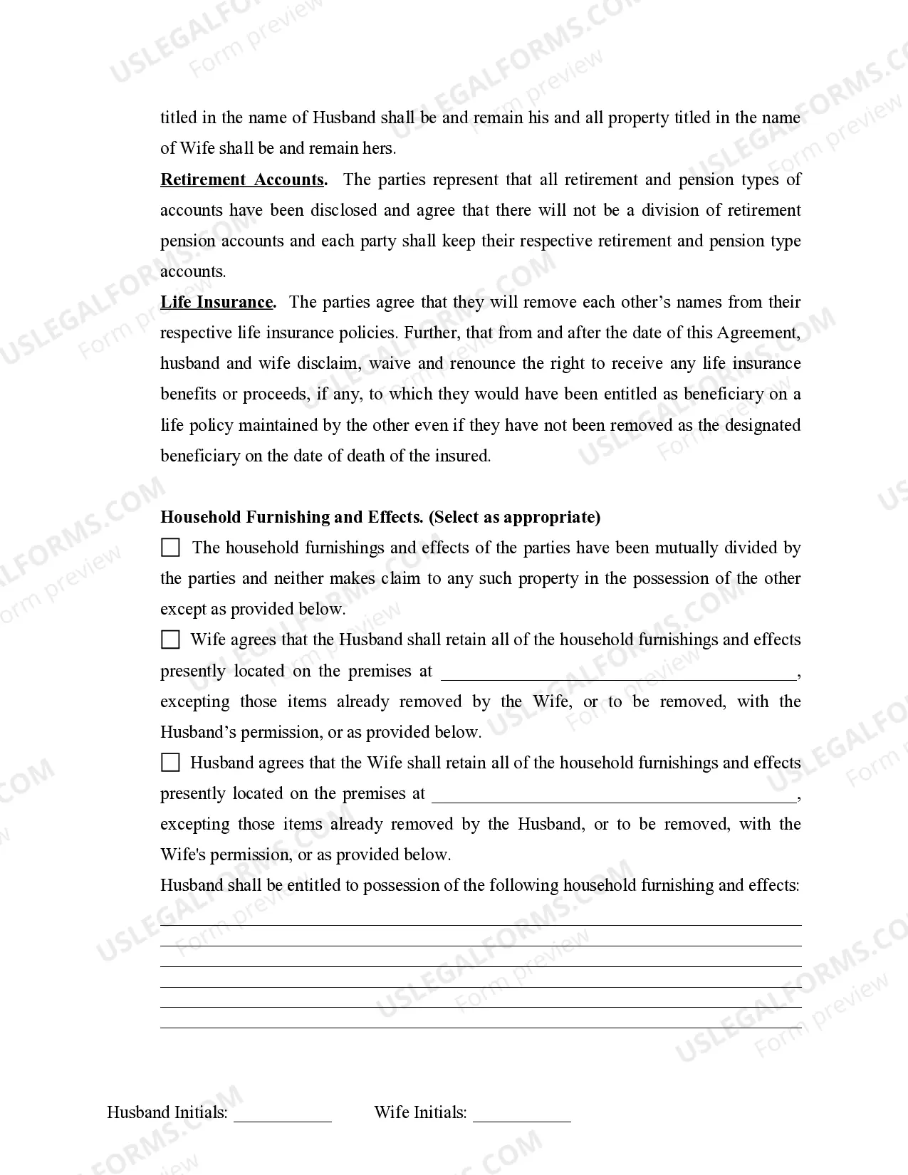 Preview Marital Legal Separation and Property Settlement Agreement for persons with no Children, no Joint Property, or Debts Effective Immediately