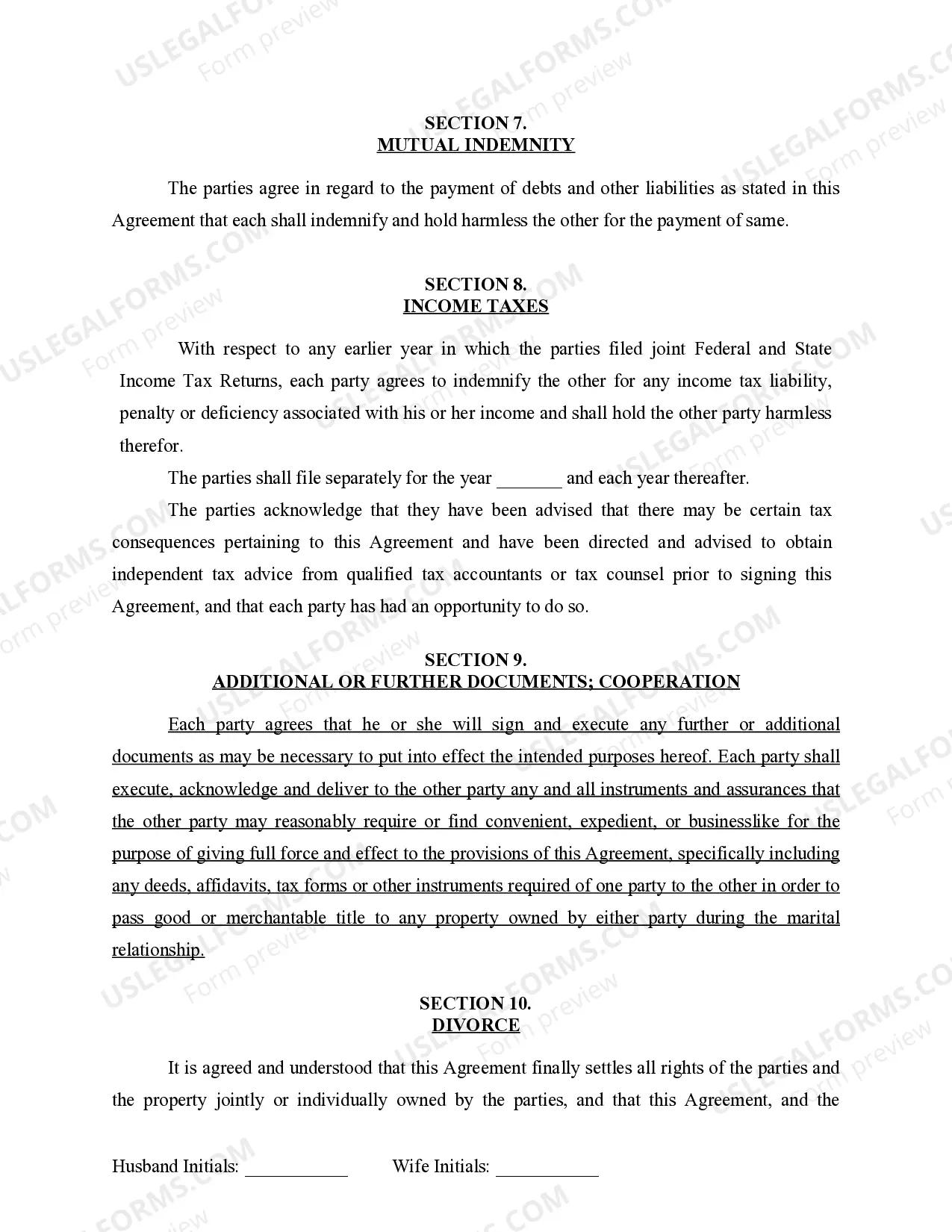 Preview Marital Legal Separation and Property Settlement Agreement for persons with no Children, no Joint Property, or Debts Effective Immediately