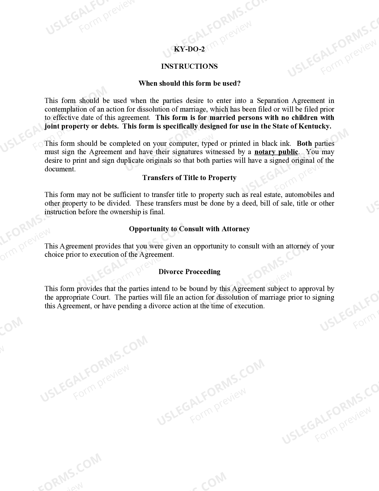 Kentucky Separation Agreement Forms US Legal Forms