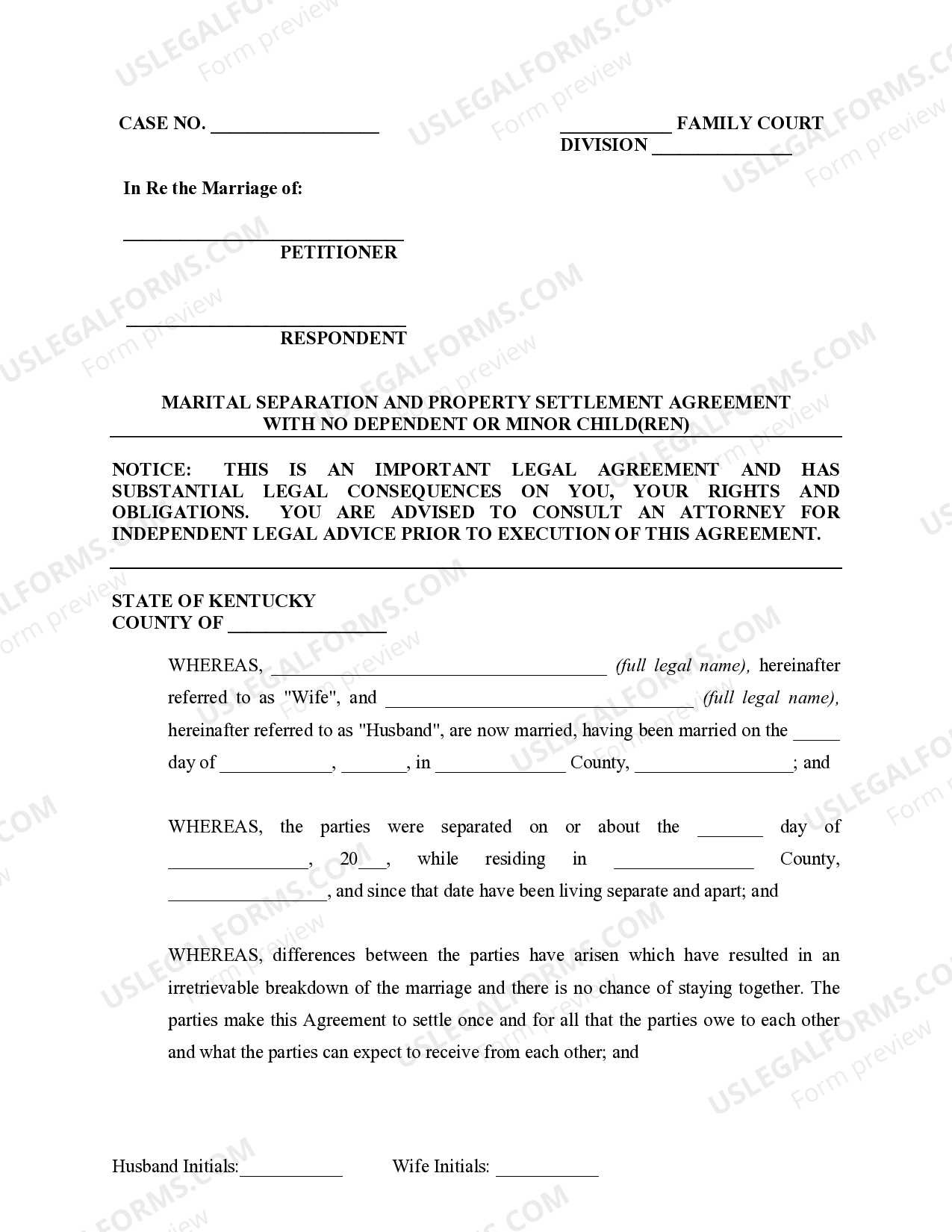 Kentucky Separation Agreement Forms US Legal Forms