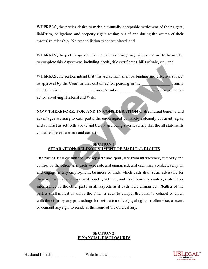 Get Marital Legal Separation and Property Settlement Agreement no Children parties may have Joint Property or Debts where Divorce Action Filed Preview Marital Legal Separation and Property Settlement Agreement no Children parties may have Joint Property or Debts where Divorce Action Filed