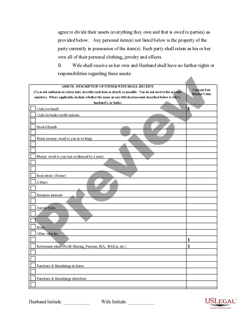Preview Marital Legal Separation and Property Settlement Agreement no Children parties may have Joint Property or Debts Effective Immediately