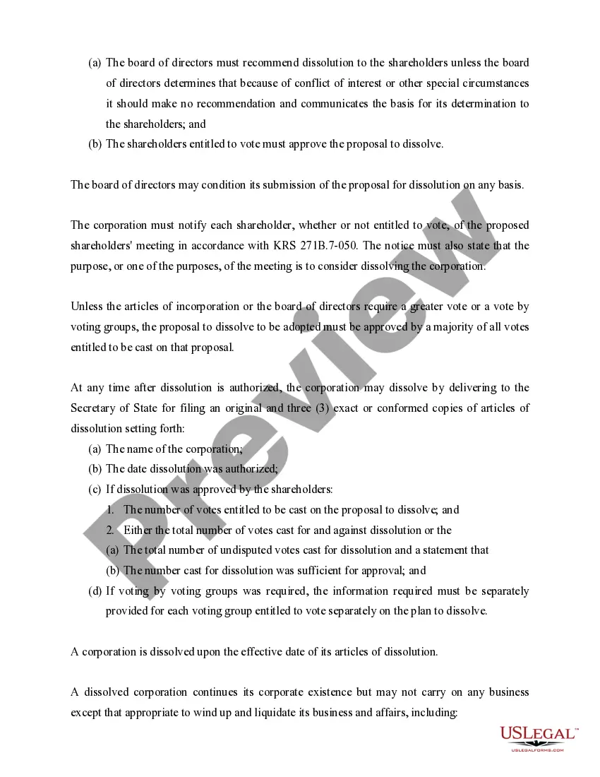 Get Kentucky Dissolution Package to Dissolve Corporation Preview Kentucky Dissolution Package to Dissolve Corporation