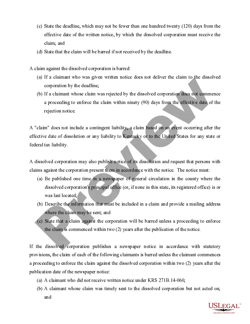 Get Kentucky Dissolution Package to Dissolve Corporation Preview Kentucky Dissolution Package to Dissolve Corporation