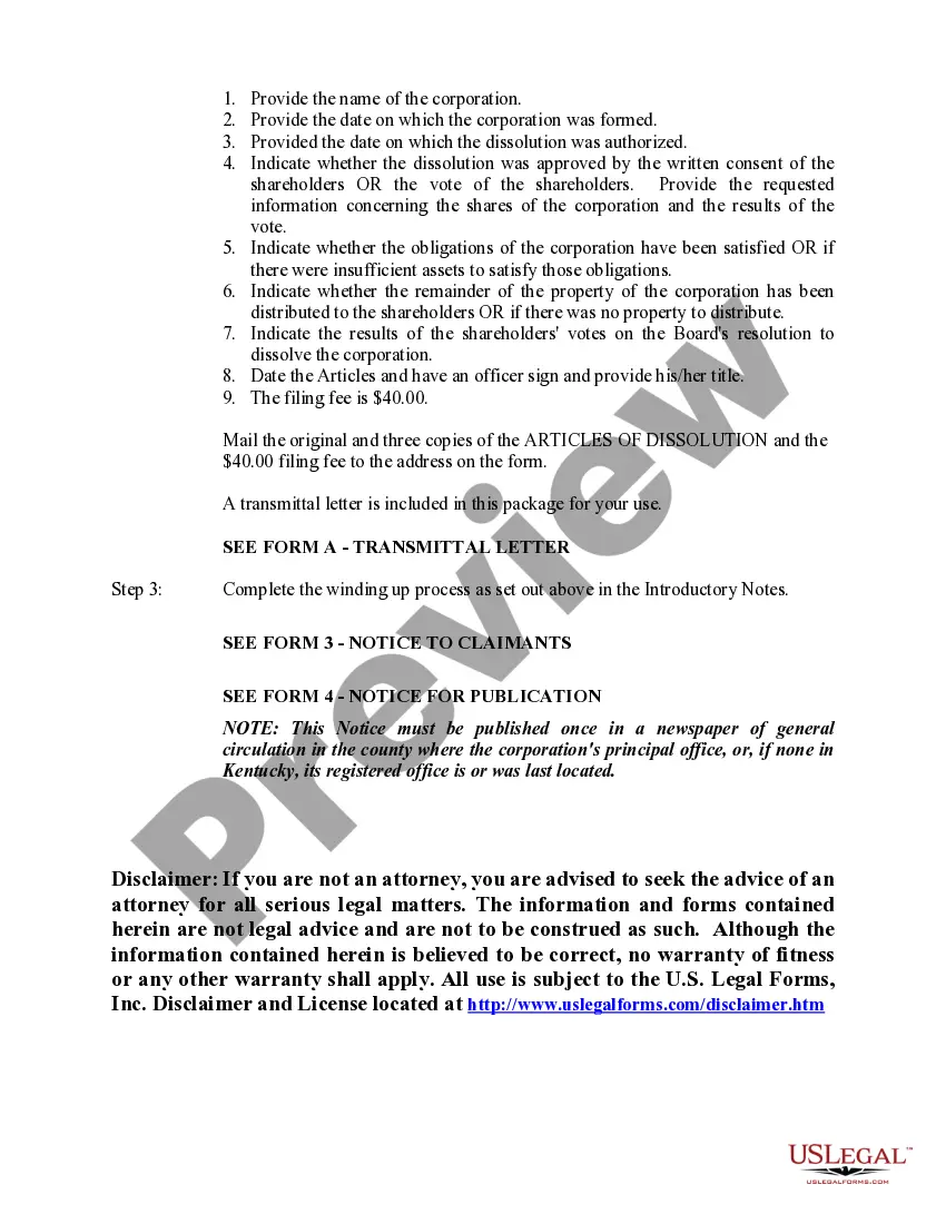Get Kentucky Dissolution Package to Dissolve Corporation Preview Kentucky Dissolution Package to Dissolve Corporation