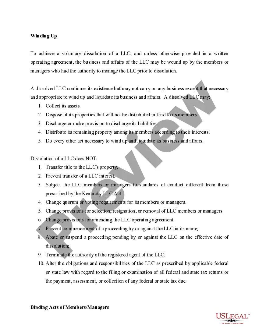 Preview Kentucky Dissolution Package to Dissolve Limited Liability Company LLC