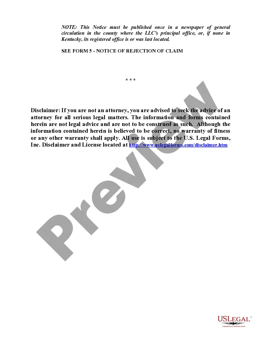 Preview Kentucky Dissolution Package to Dissolve Limited Liability Company LLC